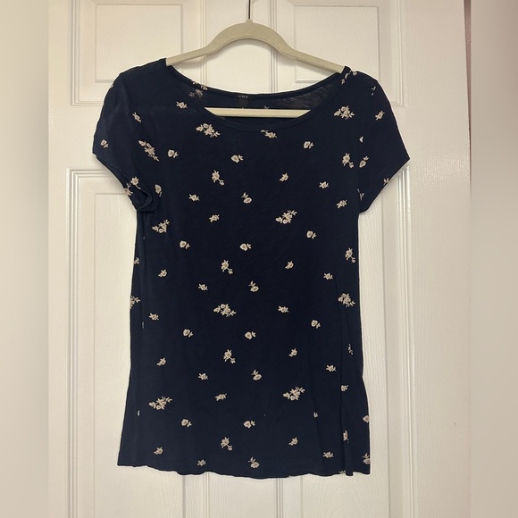 J.Crew Navy Floral Short Sleeve T-Shirt - Picture 1 of 4